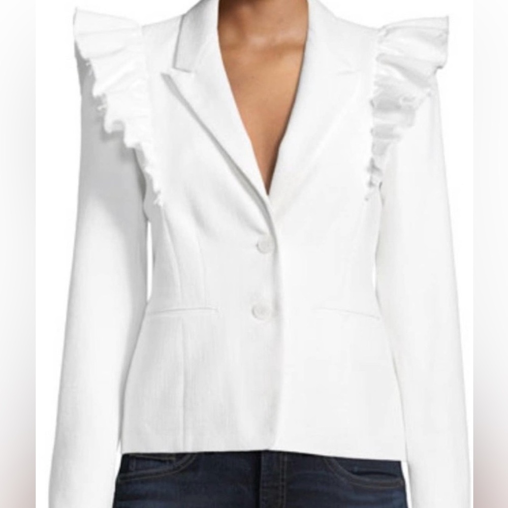 Rebecca Taylor Ruffle-Shoulder Blazer Jacket in cream (off white), size 2.